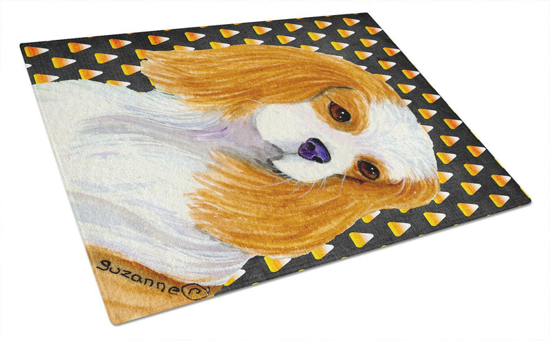 Cavalier Spaniel Candy Corn Halloween Portrait Glass Cutting Board Large