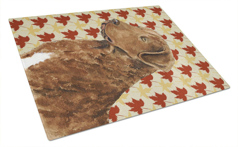 Chesapeake Bay Retriever Fall Leaves Portrait Glass Cutting Board Large