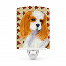 Cavalier Spaniel Fall Leaves Portrait Ceramic Night Light Compact, UL-Certified, Ideal for Bedroom, Bathroom, Nursery, Hallway, Kitchen, 6x4x3, Multicolor