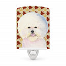 Bichon Frise Fall Leaves Portrait Ceramic Night Light Compact, UL-Certified, Ideal for Bedroom, Bathroom, Nursery, Hallway, Kitchen, 6x4x3, Multicolor