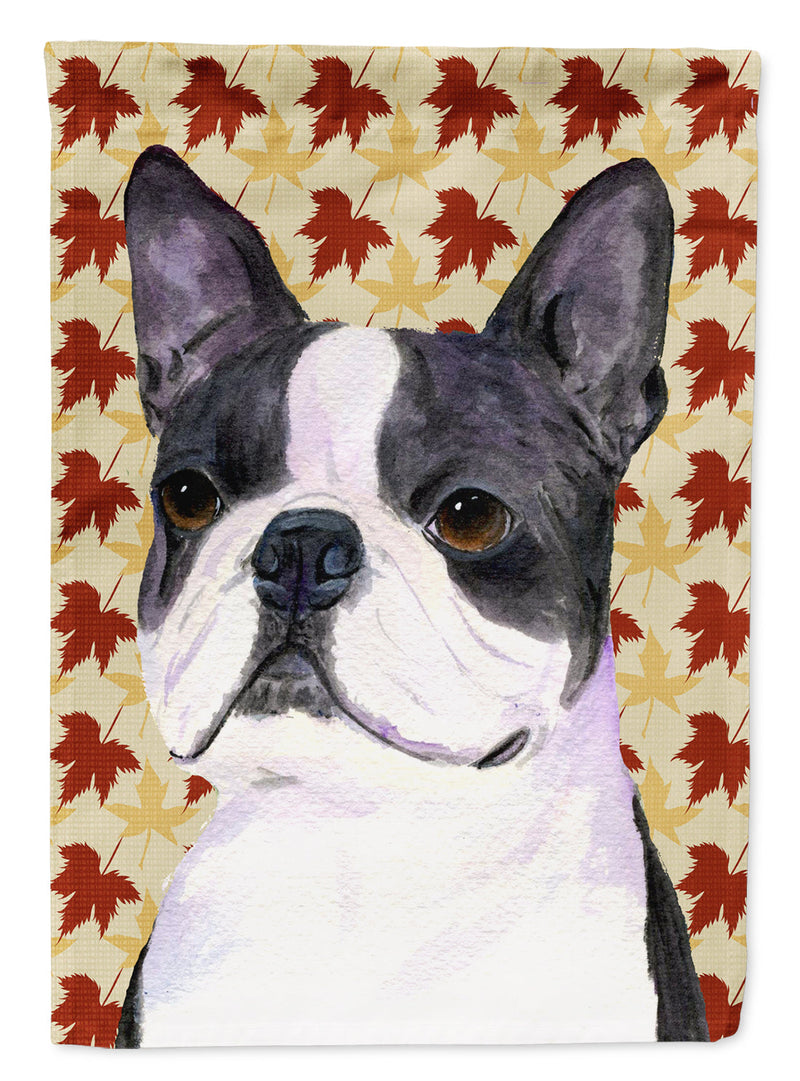 Boston Terrier Fall Leaves Portrait Flag Canvas House Size