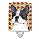 Boston Terrier Fall Leaves Portrait Ceramic Night Light SS4340CNL
