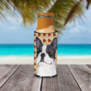 Boston Terrier Fall Leaves Portrait Slim Can Hugger – Fun & Functional Drink Coolers SS4340MUK