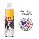 Boston Terrier Fall Leaves Portrait Slim Can Hugger – Fun & Functional Drink Coolers SS4340MUK