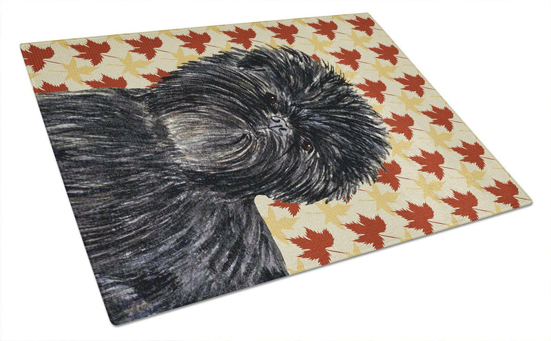 Affenpinscher Fall Leaves Portrait Glass Cutting Board Large