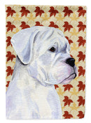 Boxer White Fall Leaves Portrait House Flag 28x40 Porch Sleeve Pole Decorative Outside Yard Banner Artwork Wall Hanging, Polyester