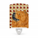 Chow Chow Fall Leaves Portrait Ceramic Night Light Compact, UL-Certified, Ideal for Bedroom, Bathroom, Nursery, Hallway, Kitchen, 6x4x3, Multicolor