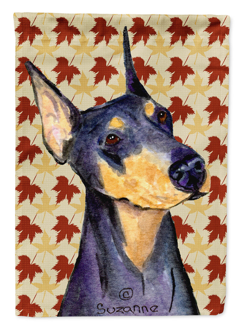 Doberman Fall Leaves Portrait Flag Canvas House Size