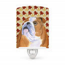 Bulldog English Fall Leaves Portrait Ceramic Night Light Compact, UL-Certified, Ideal for Bedroom, Bathroom, Nursery, Hallway, Kitchen, 6x4x3, Multicolor
