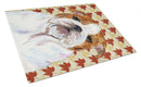 Bulldog English Fall Leaves Portrait Cutting Board Tempered Glass Kitchen Cutting Surface, Heat Resistant Chopping, Non-Slip Feet, Food Prep & Serving