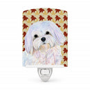 Maltese Fall Leaves Portrait Ceramic Night Light Compact, UL-Certified, Ideal for Bedroom, Bathroom, Nursery, Hallway, Kitchen, 6x4x3, Multicolor