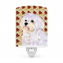 Maltese Fall Leaves Portrait Ceramic Night Light Compact, UL-Certified, Ideal for Bedroom, Bathroom, Nursery, Hallway, Kitchen, 6x4x3, Multicolor