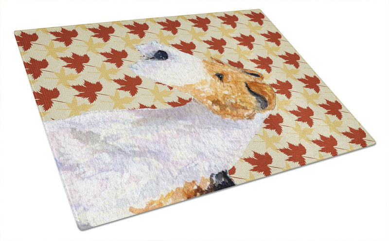 Fox Terrier Fall Leaves Portrait Glass Cutting Board Large