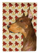 Doberman Fall Leaves Portrait House Flag 28x40 Porch Sleeve Pole Decorative Outside Yard Banner Artwork Wall Hanging, Polyester