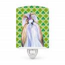 Shih Tzu St. Patrick's Day Shamrock Portrait Ceramic Night Light Compact, UL-Certified, Ideal for Bedroom, Bathroom, Nursery, Hallway, Kitchen, 6x4x3, Multicolor