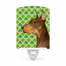 Doberman St. Patrick's Day Shamrock Portrait Ceramic Night Light Compact, UL-Certified, Ideal for Bedroom, Bathroom, Nursery, Hallway, Kitchen, 6x4x3, Multicolor