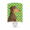 Doberman St. Patrick's Day Shamrock Portrait Ceramic Night Light Compact, UL-Certified, Ideal for Bedroom, Bathroom, Nursery, Hallway, Kitchen, 6x4x3, Multicolor