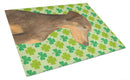 Doberman St. Patrick's Day Shamrock Portrait Cutting Board Tempered Glass Kitchen Cutting Surface, Heat Resistant Chopping, Non-Slip Feet, Food Prep & Serving