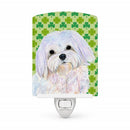 Maltese St. Patrick's Day Shamrock Portrait Ceramic Night Light Compact, UL-Certified, Ideal for Bedroom, Bathroom, Nursery, Hallway, Kitchen, 6x4x3, Multicolor