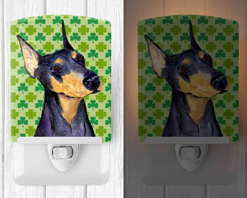 Doberman St. Patrick's Day Shamrock Portrait Ceramic Night Light SS4426CNL