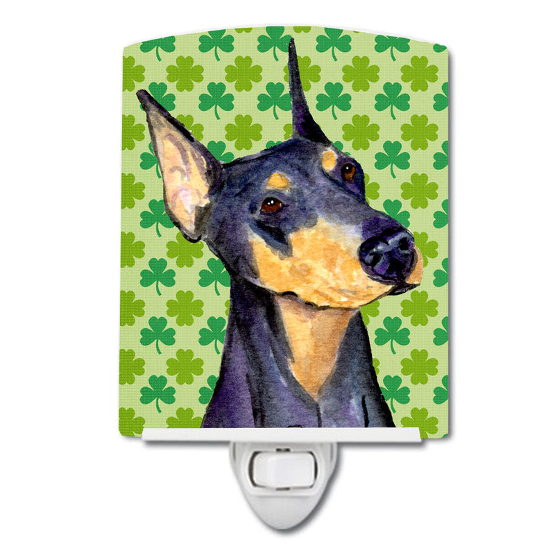 Doberman St. Patrick's Day Shamrock Portrait Ceramic Night Light SS4426CNL