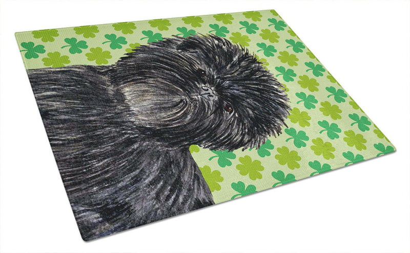 Affenpinscher St. Patrick's Day Shamrock Portrait Glass Cutting Board Large