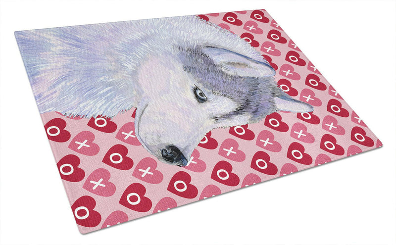Siberian Husky Hearts Love and Valentine's Day Glass Cutting Boards – Durable, Decorative Kitchen Art Large
