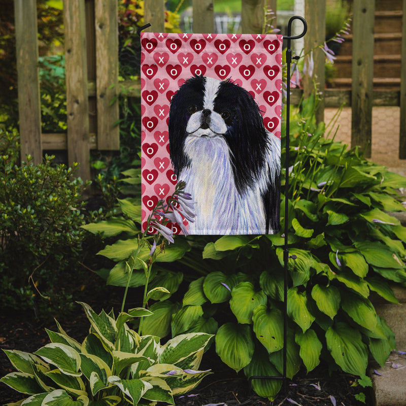 Japanese Chin Hearts Love and Valentine's Day Portrait Garden Flag – Decorative Outdoor Yard Flag