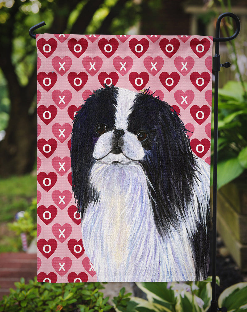 Japanese Chin Hearts Love and Valentine's Day Portrait Garden Flag – Decorative Outdoor Yard Flag