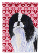 Japanese Chin Hearts Love and Valentine's Day Portrait Garden Flag – Decorative Outdoor Yard Flag