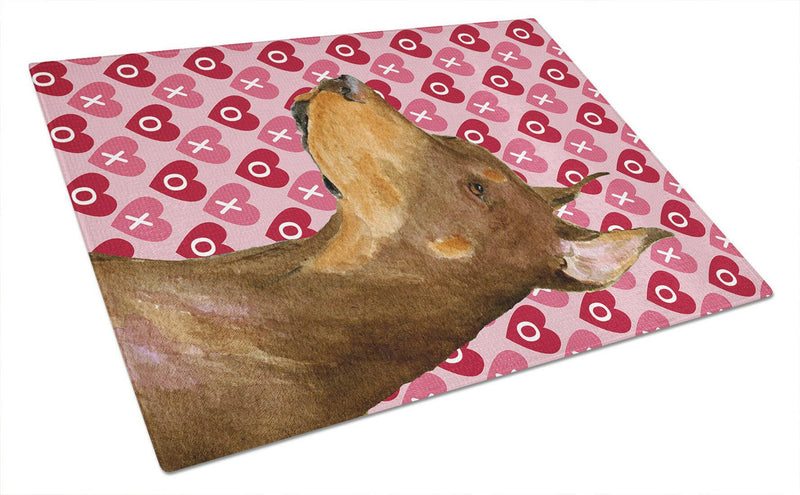 Doberman Hearts Love and Valentine's Day Portrait Glass Cutting Boards – Durable, Decorative Kitchen Art Large
