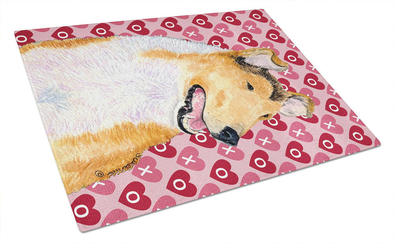 Collie Smooth Hearts Love and Valentine's Day Glass Cutting Boards – Durable, Decorative Kitchen Art Large