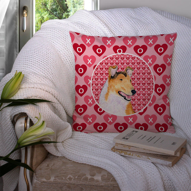 Collie Smooth Hearts Love and Valentine's Day Portrait Throw Pillow - 14x14 Decorative Pillow – Art for Your Home & Patio SS4470PW1414
