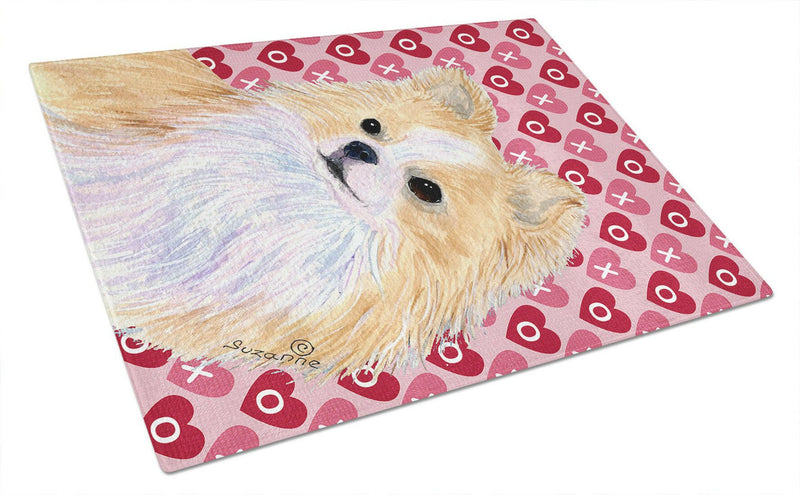 Chihuahua Hearts Love and Valentine's Day Portrait Glass Cutting Boards – Durable, Decorative Kitchen Art Large