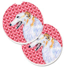Borzoi Hearts Love and Valentine's Day Portrait Car Coasters – Set of 2 - Absorbent Stone with Fun & Functional Artwork SS4475CARC