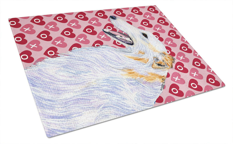 Borzoi Hearts Love and Valentine's Day Portrait Glass Cutting Board Large