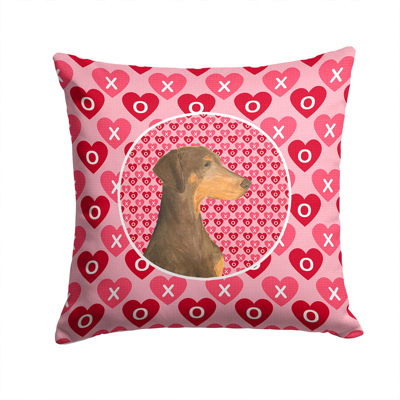 Doberman Hearts Love and Valentine's Day Portrait Throw Pillow - 14x14 Decorative Pillow – Art for Your Home & Patio SS4479PW1414