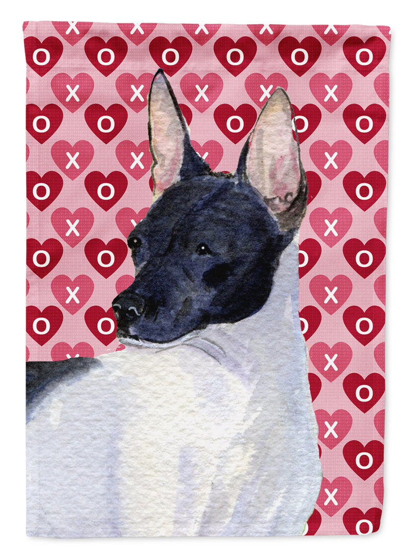 Rat Terrier Hearts Love and Valentine's Day Portrait Garden Flag – Decorative Outdoor Yard Flag