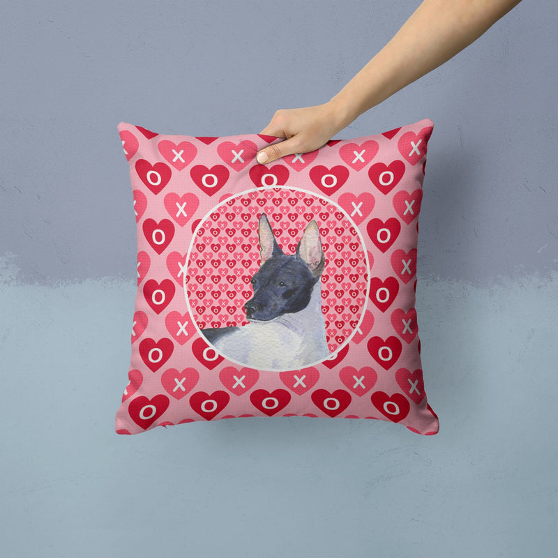 Rat Terrier Hearts Love and Valentine's Day Portrait Throw Pillow - 14x14 Decorative Pillow – Art for Your Home & Patio SS4480PW1414