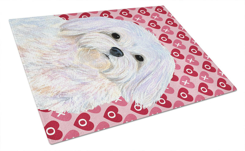 Maltese Hearts Love and Valentine's Day Portrait Glass Cutting Boards – Durable, Decorative Kitchen Art Large