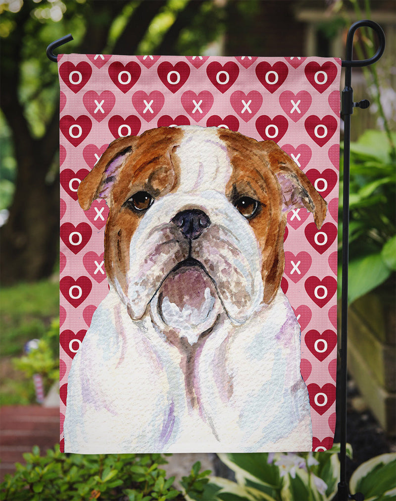 Bulldog English Hearts Love Valentine's Day Garden Flag – Decorative Outdoor Yard Flag