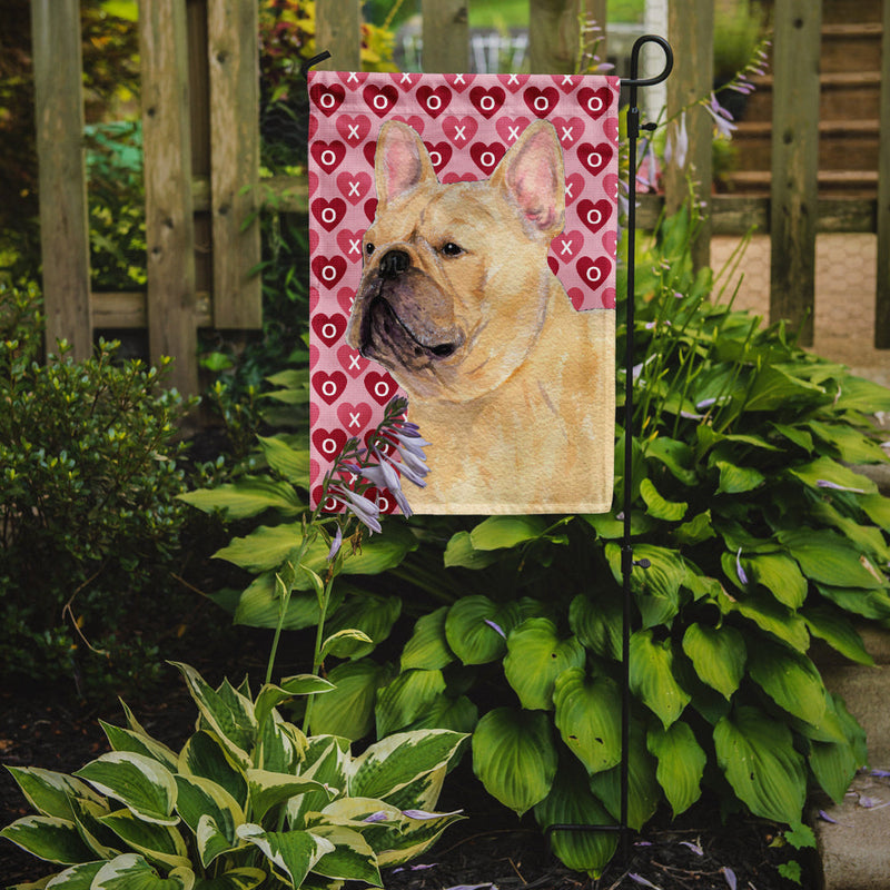 French Bulldog Hearts Love and Valentine's Day Portrait Garden Flag – Decorative Outdoor Yard Flag