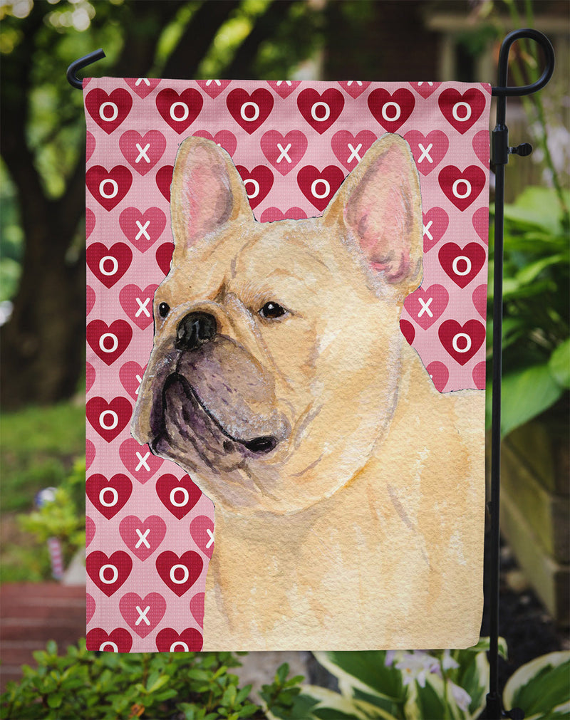 French Bulldog Hearts Love and Valentine's Day Portrait Garden Flag – Decorative Outdoor Yard Flag