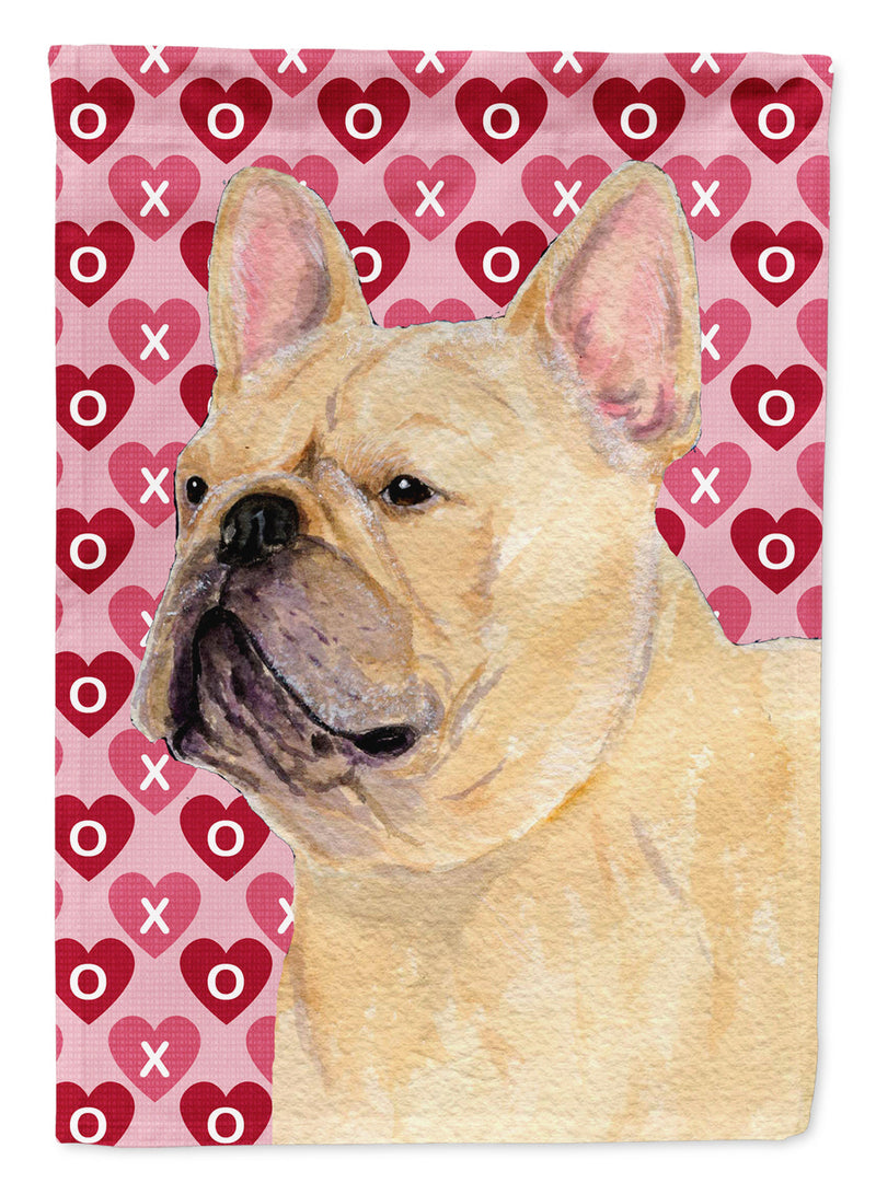 French Bulldog Hearts Love and Valentine's Day Portrait Garden Flag – Decorative Outdoor Yard Flag