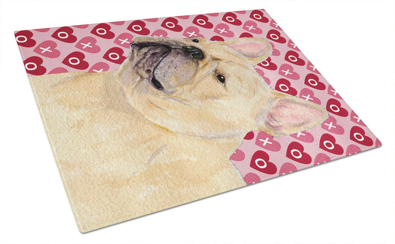 French Bulldog Hearts Love and Valentine's Day Glass Cutting Boards – Durable, Decorative Kitchen Art Large