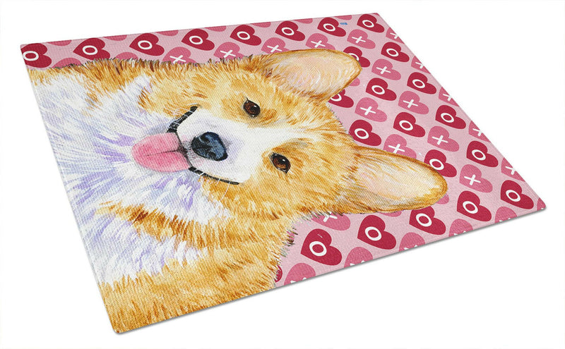 Corgi Hearts Love and Valentine's Day Portrait Glass Cutting Board Large