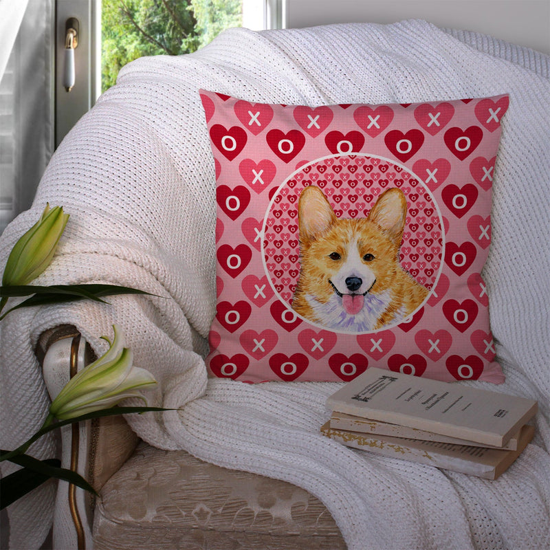 Corgi Hearts Love and Valentine's Day Portrait Throw Pillow - 14x14 Decorative Pillow – Art for Your Home & Patio SS4486PW1414