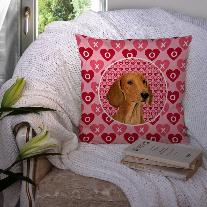 Dachshund Hearts Love and Valentine's Day Portrait Throw Pillow - 14x14 Decorative Pillow – Art for Your Home & Patio SS4487PW1414