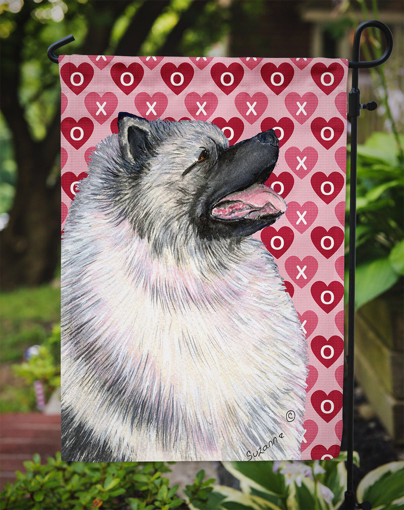 Keeshond Hearts Love and Valentine's Day Portrait Flag Garden Size