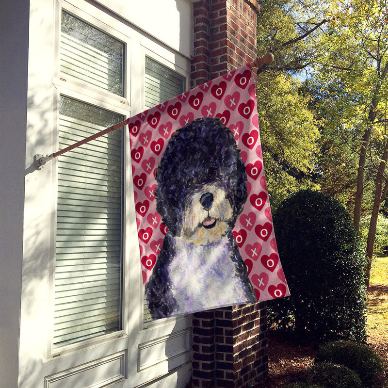 Portuguese Water Dog Hearts Love and Valentine's Day  Flag Canvas House Size